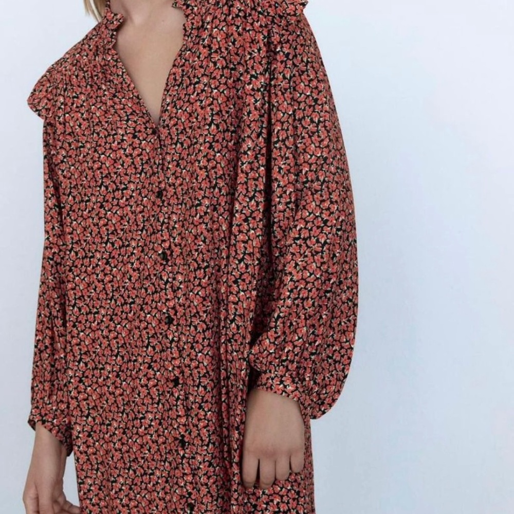 Zara Printed Floral Shirt Dress